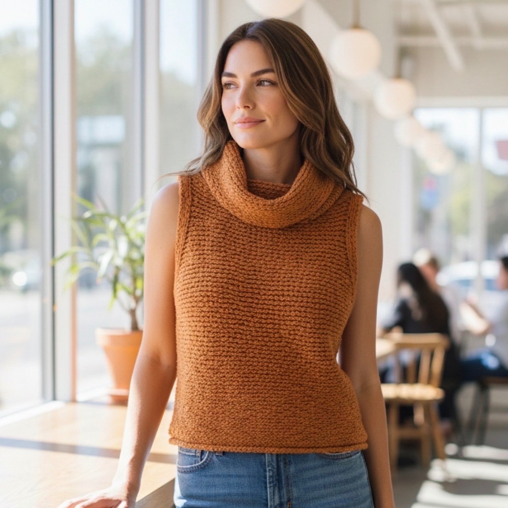 Pilcro and the Letterpress Burnt Orange Cowl Neck Knit Sweater Vest Womens XS